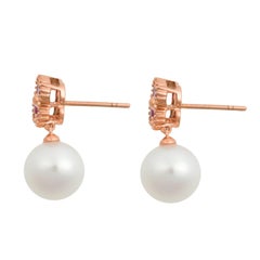 Fei Liu 18 Karat Clover Rose Gold Drop Earring with Rudy and Fresh Water Pearl