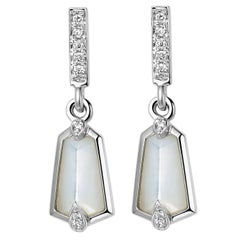 Fei Liu 18 Karat Kite Shape Small Drop Earrings with Diamonds Mother of Pearls