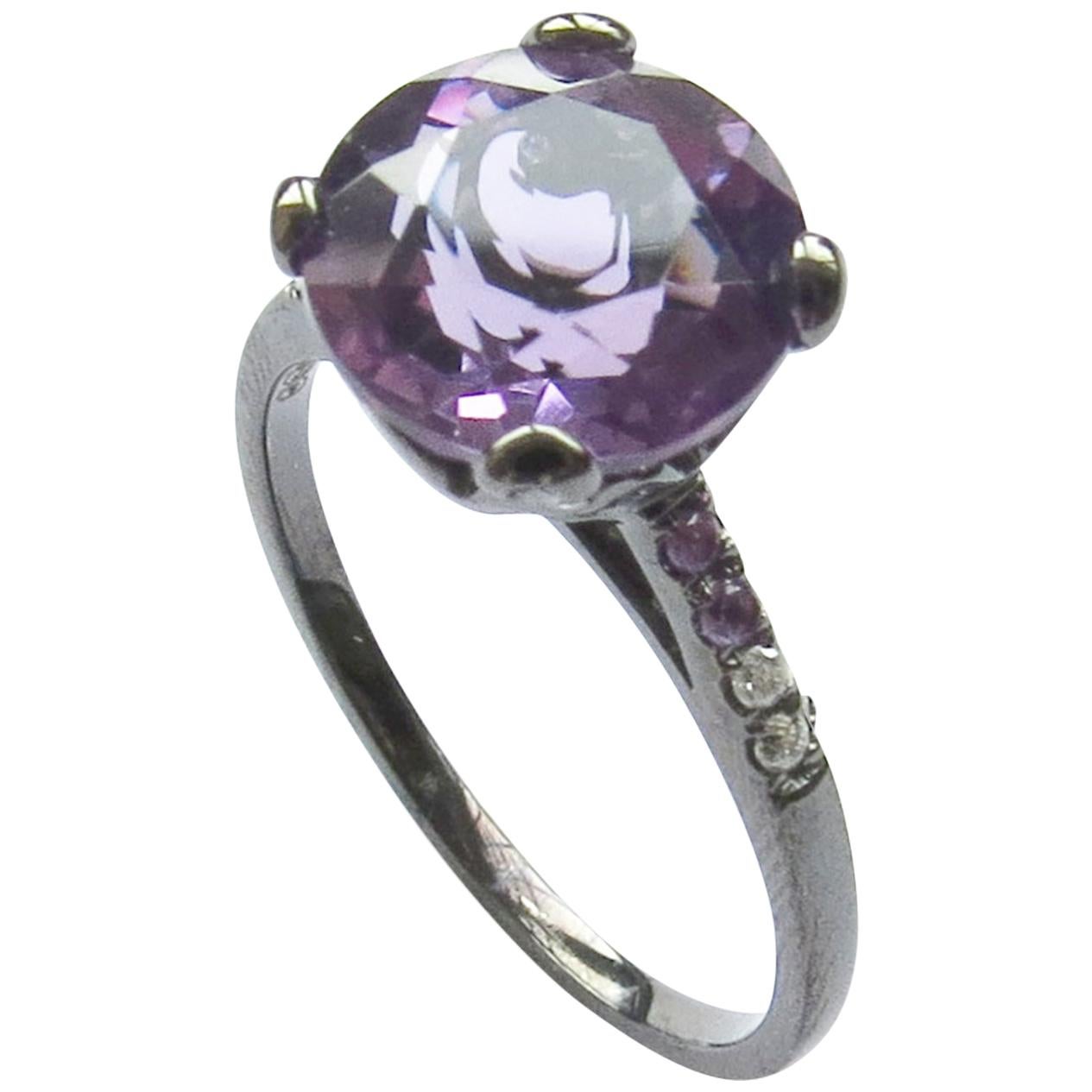 Fei Liu Purple Amethyst Diamond 18 Karat Black Gold Fashion Ring For Sale