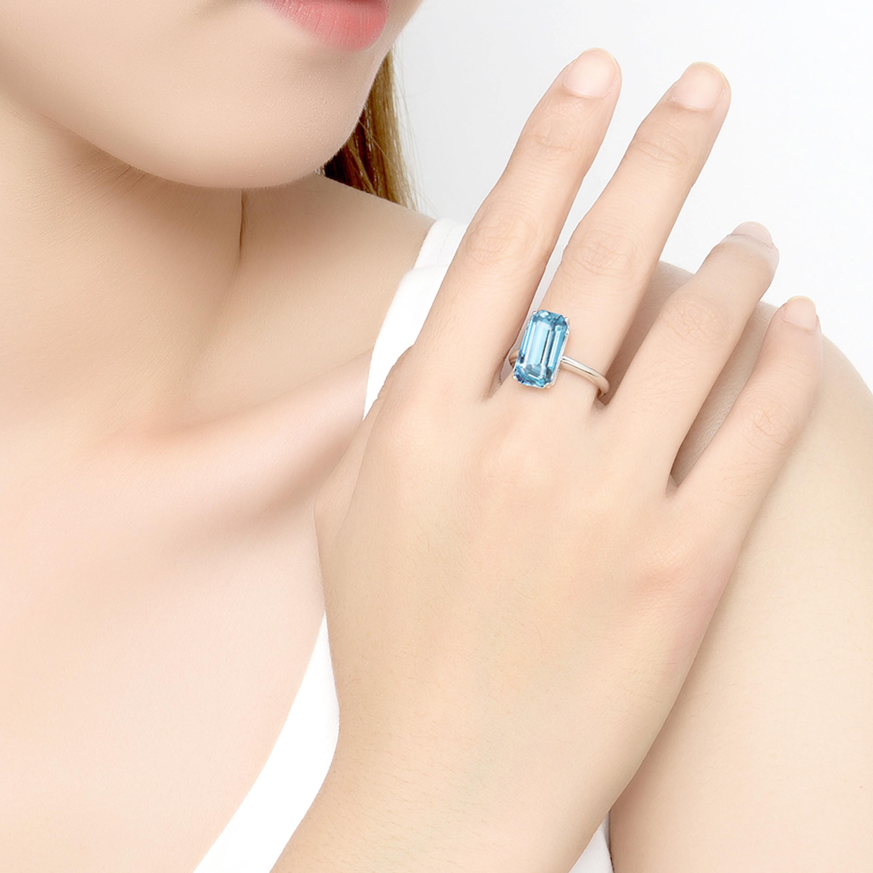 Emerald Cut Fei Liu Blue Topaz White Gold Ring