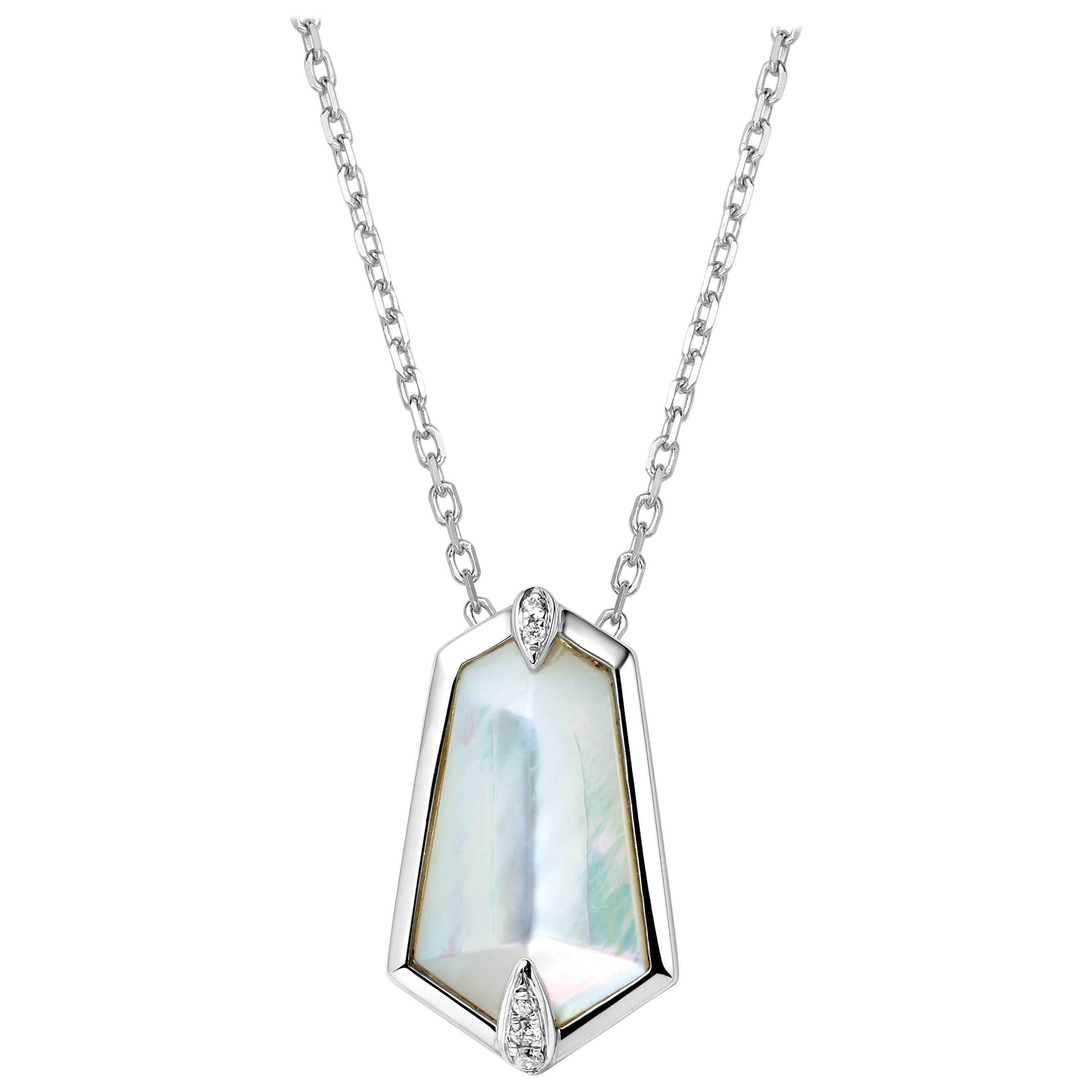 Fei Liu Mother of Pearl Diamond 18 Karat White Gold Kite Pendant Necklace