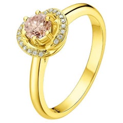 Fei Liu Pink Champagne Diamond 18 Karat Yellow Gold Halo Engagement Ring