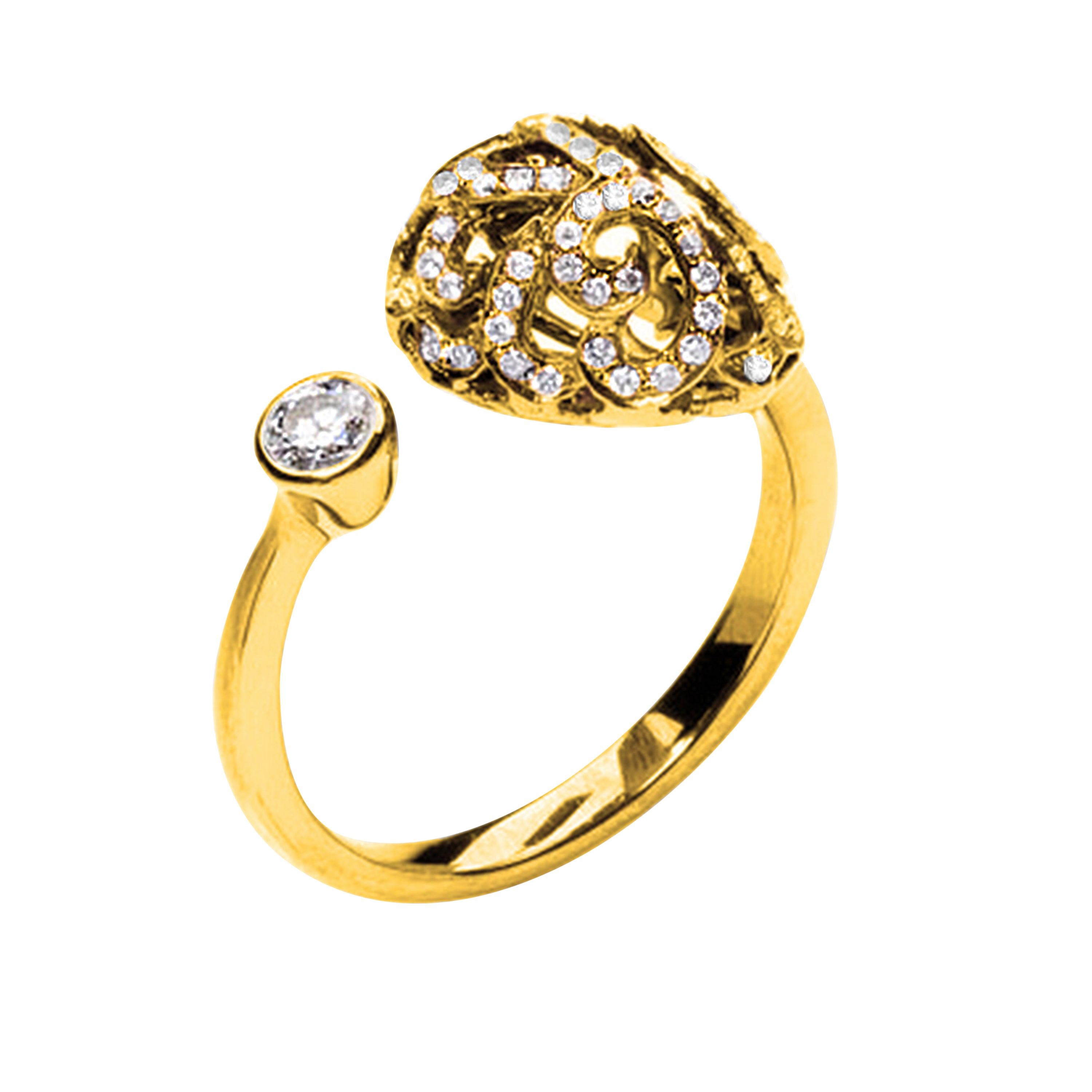 Fei Liu Diamond 18 Karat Yellow Gold Filigree Egg Small Double Ring