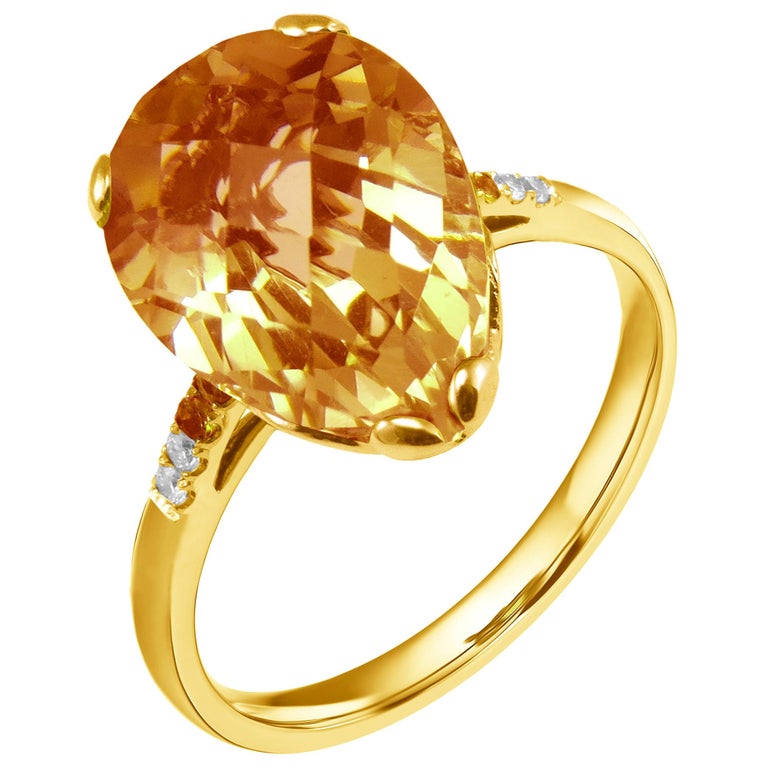 Fei Liu 18 Karat Yellow Gold Small Pear Citrine Stone Ring For Sale At 