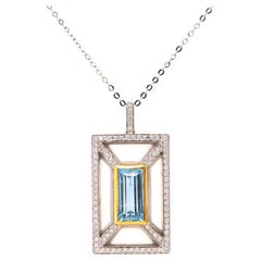 Colgante de oro de 18 quilates Fei Liu de aguamarina de 1,88 ct, diamante y cristal de roca