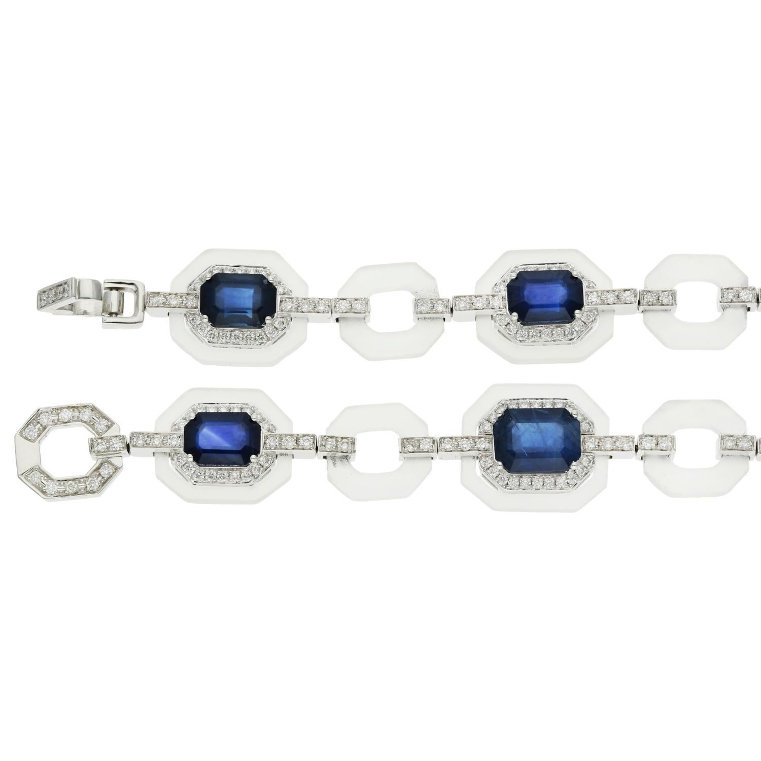 Fei Liu 18ct White Gold 10.40ct Sapphire, 1.10ct Diamond & Rock Crystal Bracelet

Indulge in the epitome of sophistication with our Pre-Owned Sapphire, Diamond & Rock Crystal Bracelet. This exquisite piece is a true testament to the fusion of