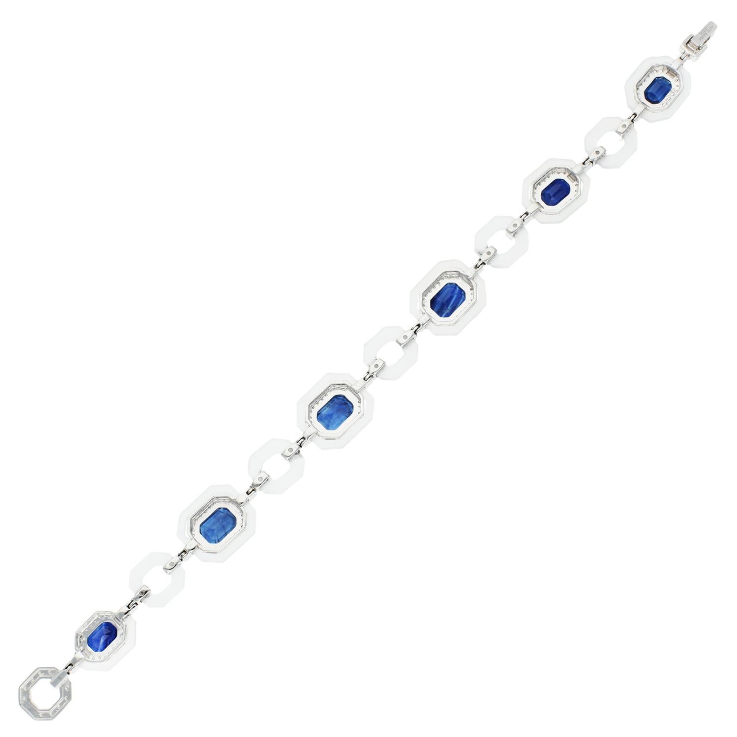 Fei Liu 18ct White Gold 10.40ct Sapphire, 1.10ct Diamond & Rock Crystal Bracelet In Good Condition For Sale In Birmingham, GB