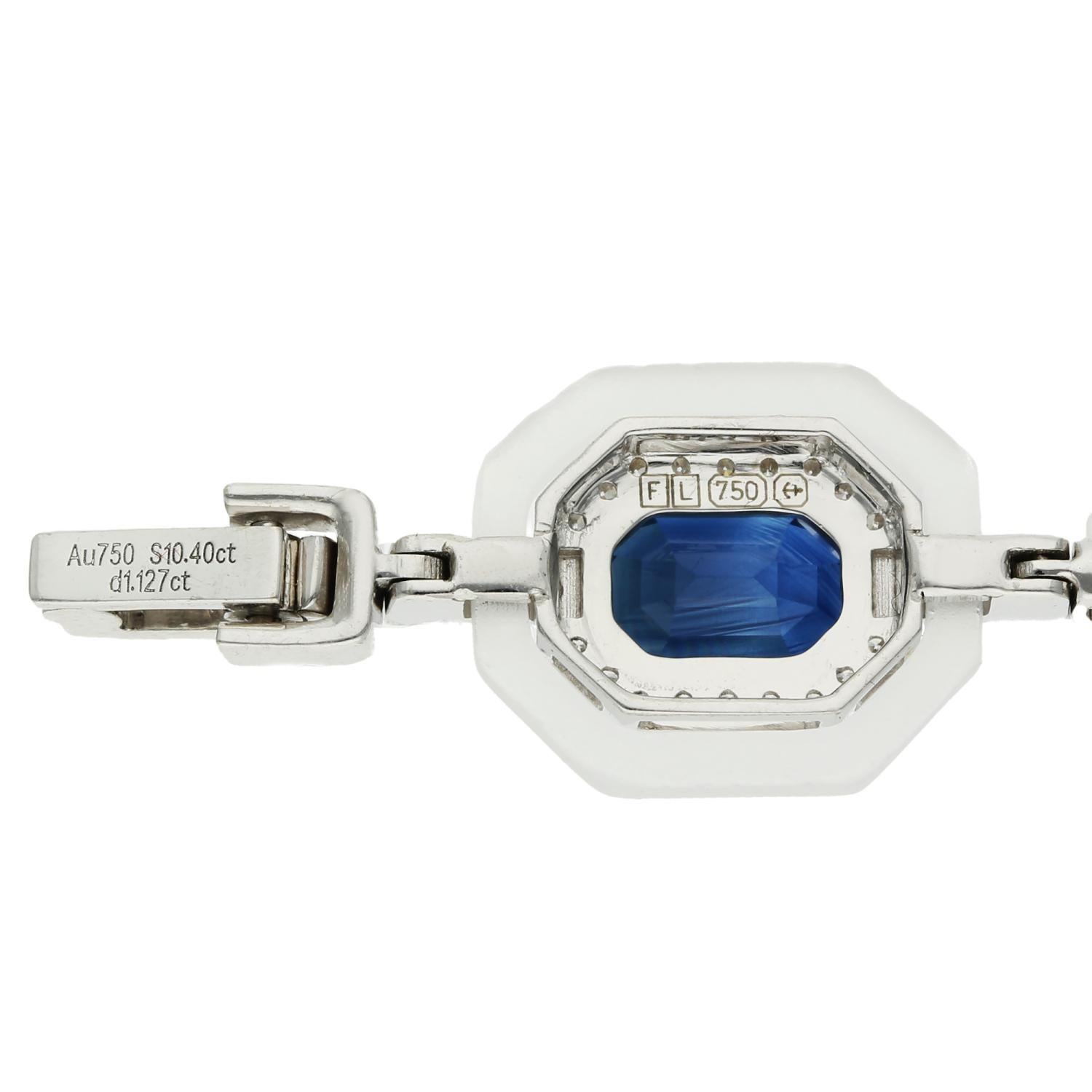 Women's Fei Liu 18ct White Gold 10.40ct Sapphire, 1.10ct Diamond & Rock Crystal Bracelet For Sale