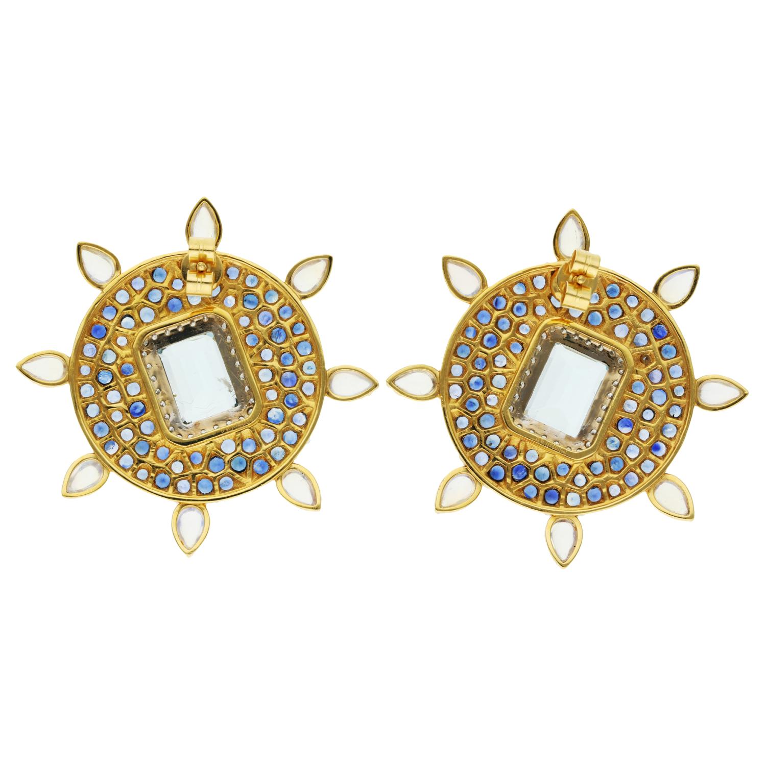 Women's Fei Liu 18ct Yellow Gold Aquamarine, Sapphire & Diamond Earrings For Sale