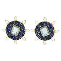 Fei Liu 18ct Yellow Gold Aquamarine, Sapphire & Diamond Earrings