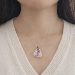 Fei Liu 23ct Kunzite, Diamond and Ruby Platinum Pendant Necklace