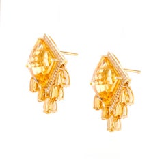 Fei Liu Pendientes de Oro Amarillo de 18 Kilates con Citrino y Diamantes de 30 ct