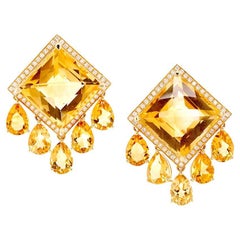 Fei Liu 30ct Citrine and Diamond 18 Karat Yellow Gold Statement Earrings