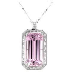 Fei Liu 32.35ct Baguette Kunzite and Diamond Platinum Pendant Necklace