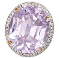 Fei Liu 32.58ct Kunzite and Diamond Halo 18 Karat White Gold Cocktail Ring