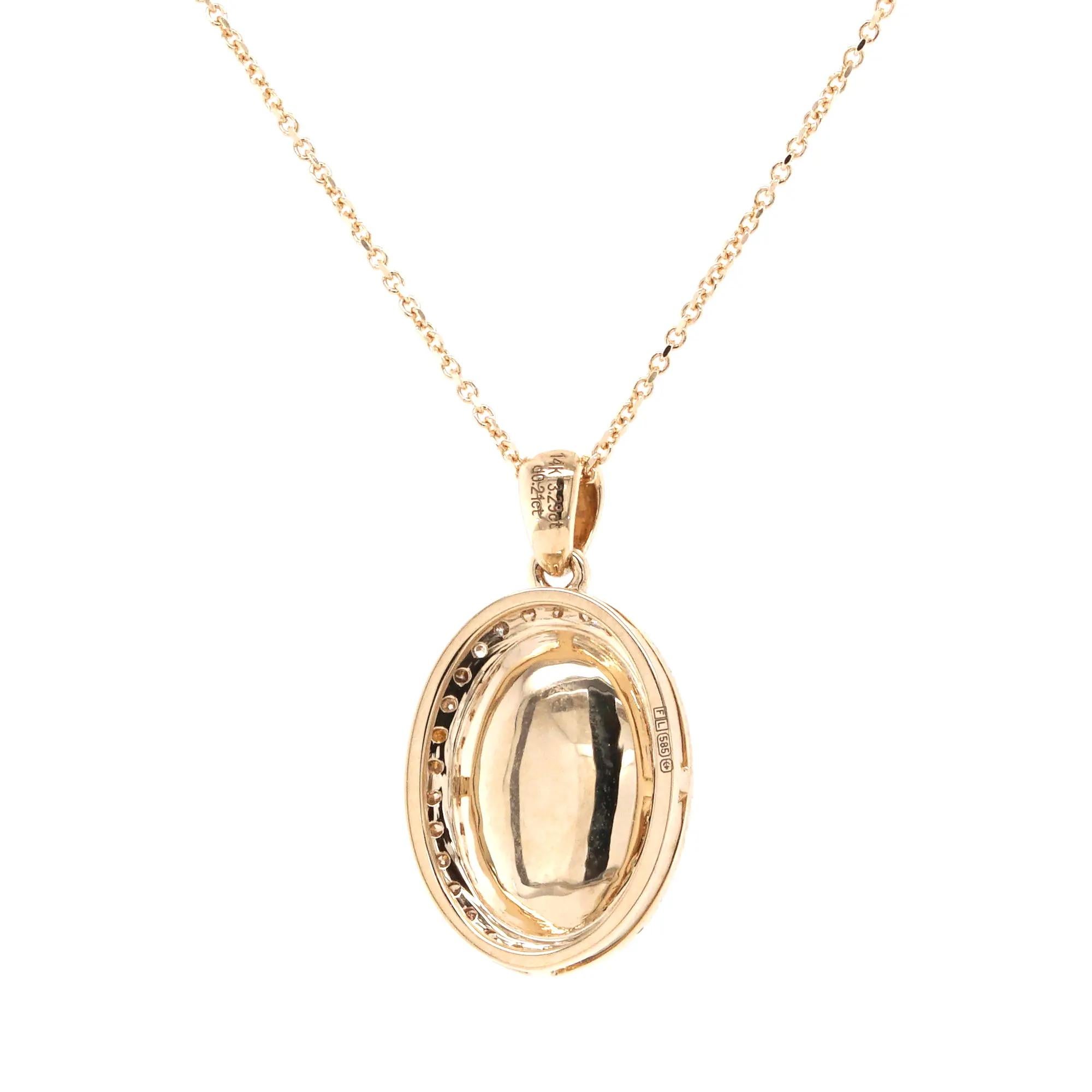 Taille ovale Collier pendentif en or jaune 14 carats Fei Liu 3,29ct Opale cabochon et diamant en vente
