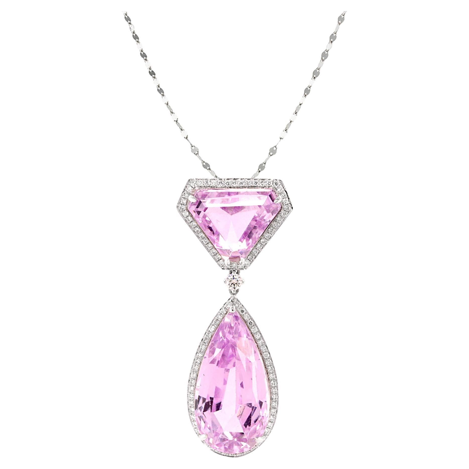 Fei Liu 34,61ct Kunzit und Diamant Platin-Anhänger Halskette