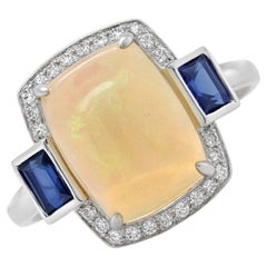 Fei Liu Anillo de Tres Piedras de Platino con Ópalo, Diamante y Zafiro de 3,6 ct