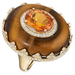 Fei Liu 4.36ct Citrine, Tiger's Eye and Diamond 18K Yellow Gold Cocktail Ring