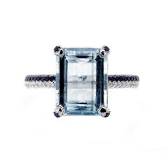 Fei Liu 4.63ct Aquamarine Sapphire Diamond 18 Karat White Gold Ring