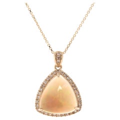Fei Liu 4.6ct Trillion Cabochon Opal and Diamond 14K Gold Pendant Necklace