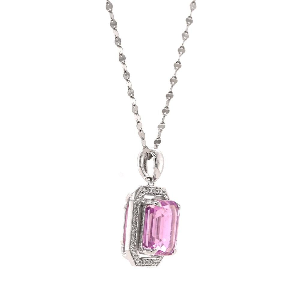 Ottagono Fei Liu - Collana con ciondolo in platino con diamante Kunzite e aureola da 5,94 carati in vendita