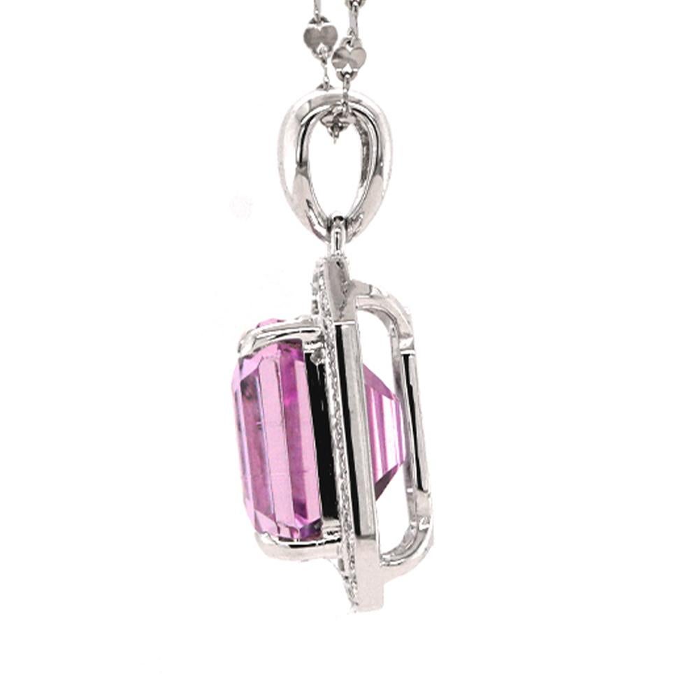 Fei Liu Collar Colgante Halo Diamante Kunzita 5,94 ct Platino Corte octogonal en venta