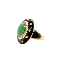 Fei Liu 6.19ct Jade, Diamond and Onyx 18 Karat Gold Cocktail Ring