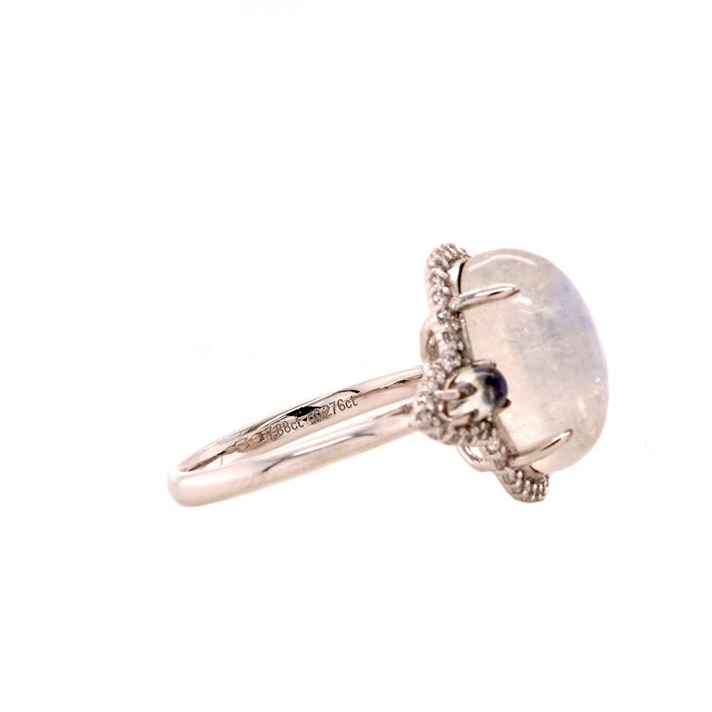 Taille cabochon Fei Liu Bague trilogie en platine avec pierre de lune et diamant de 7,88ct en vente