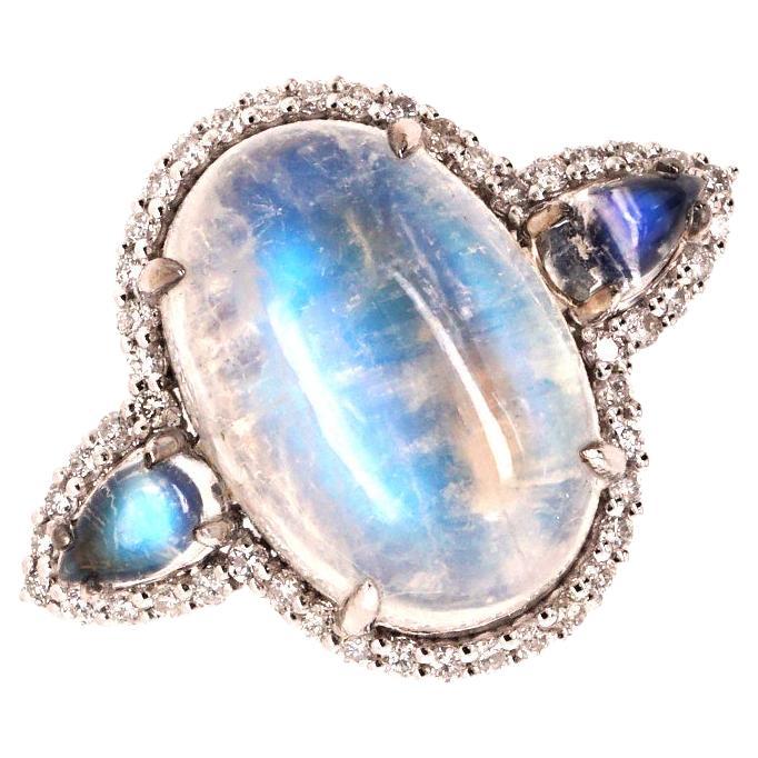 Fei Liu Bague trilogie en platine avec pierre de lune et diamant de 7,88ct