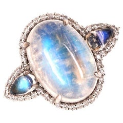 Fei Liu Bague trilogie en platine avec pierre de lune et diamant de 7,88ct