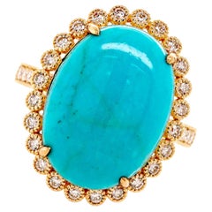 Fei Liu 8.05ct Turquoise and Diamond 14 Karat Cocktail Ring