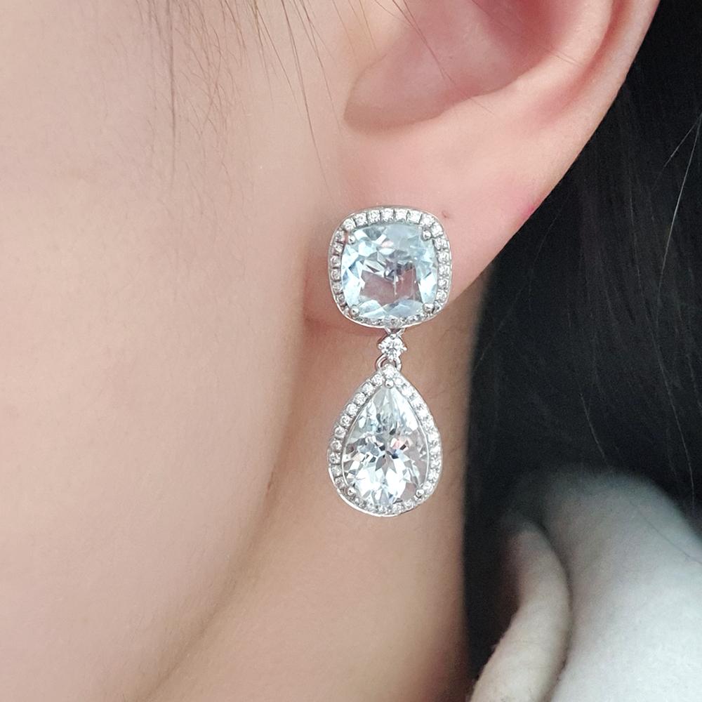 Contemporary Fei Liu 8.12ct Aquamarine and Diamond Platinum Drop Earrings For Sale
