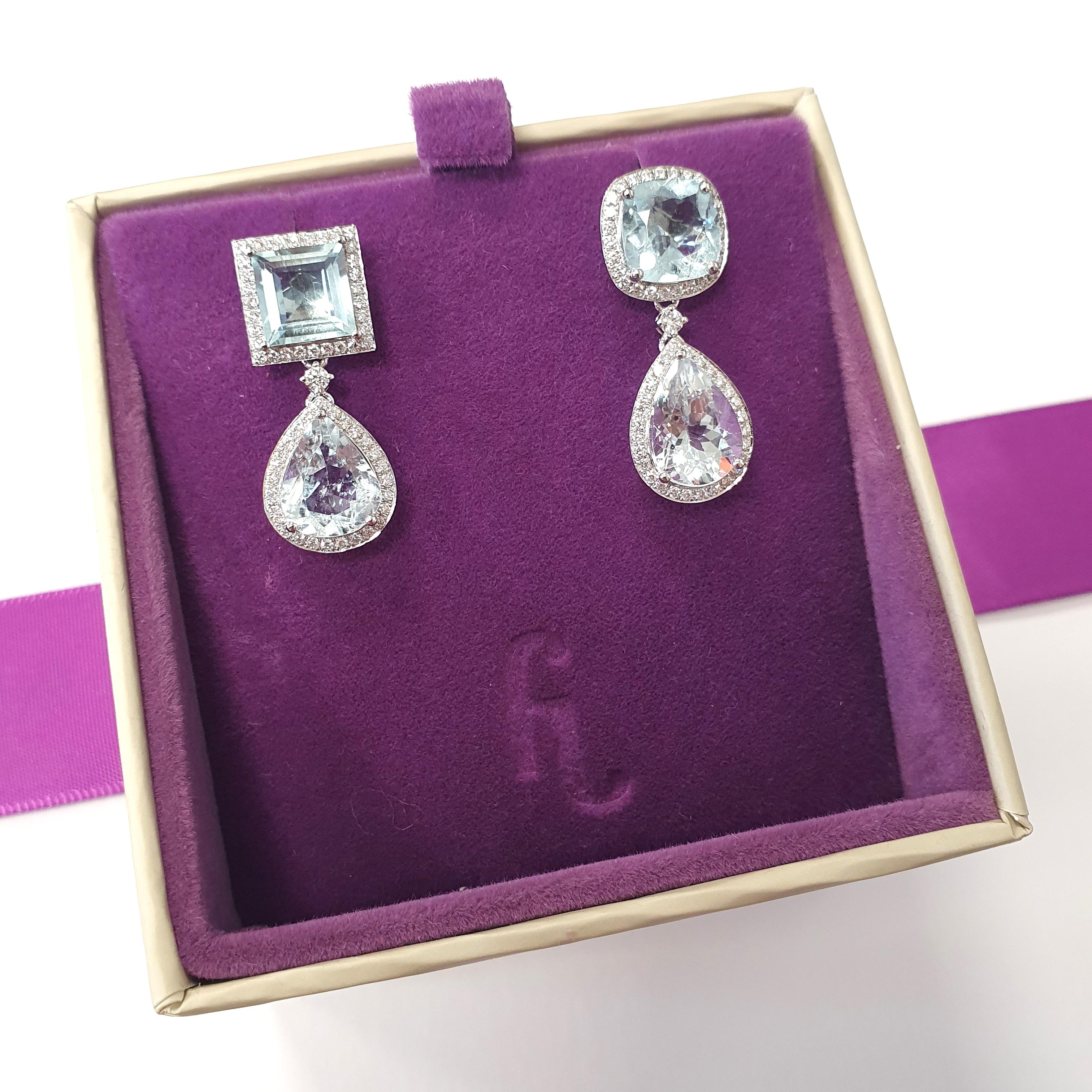 Fei Liu 8.12ct Aquamarine and Diamond Platinum Drop Earrings In New Condition For Sale In Birmingham, GB