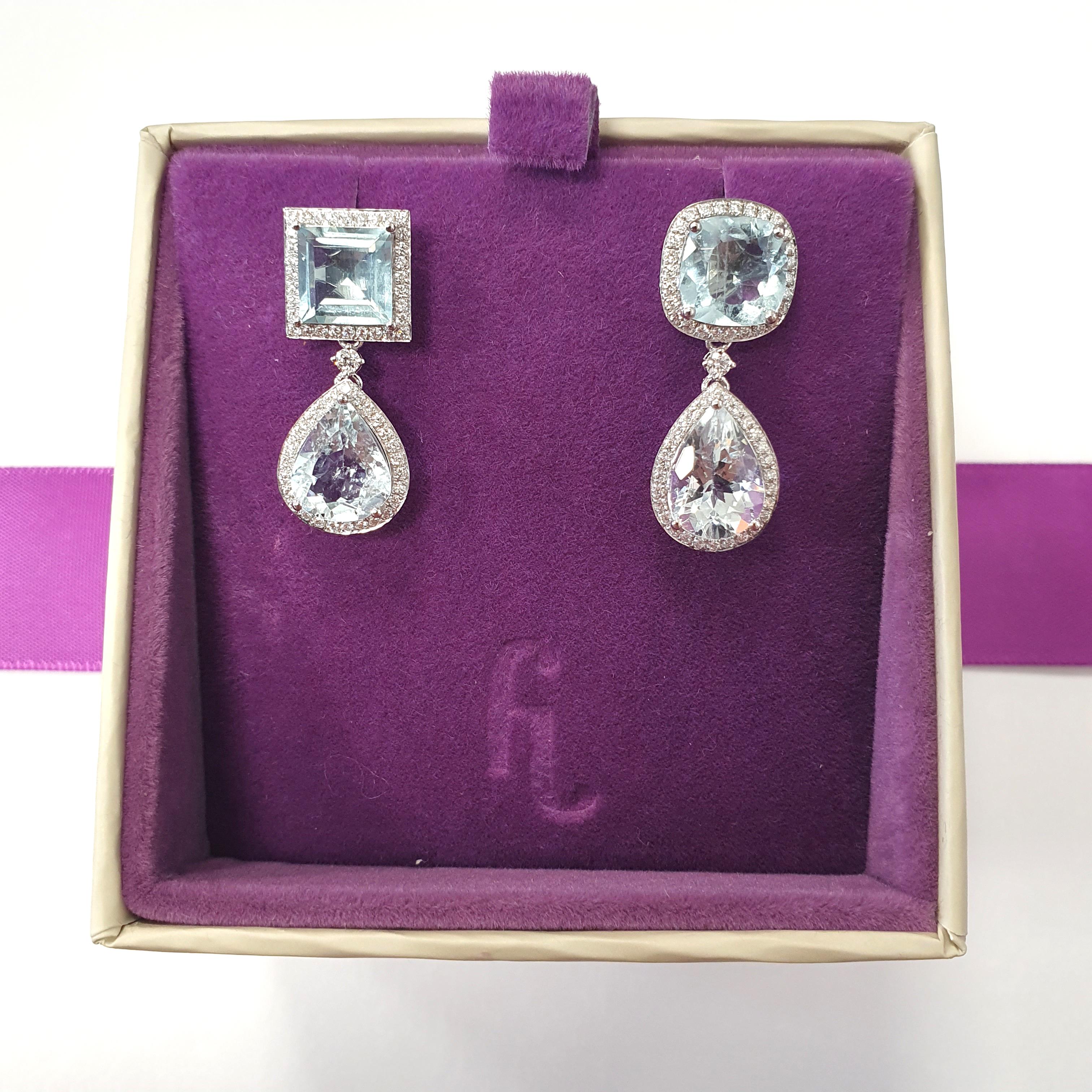 Fei Liu 8.12ct Aquamarine and Diamond Platinum Drop Earrings For Sale 1