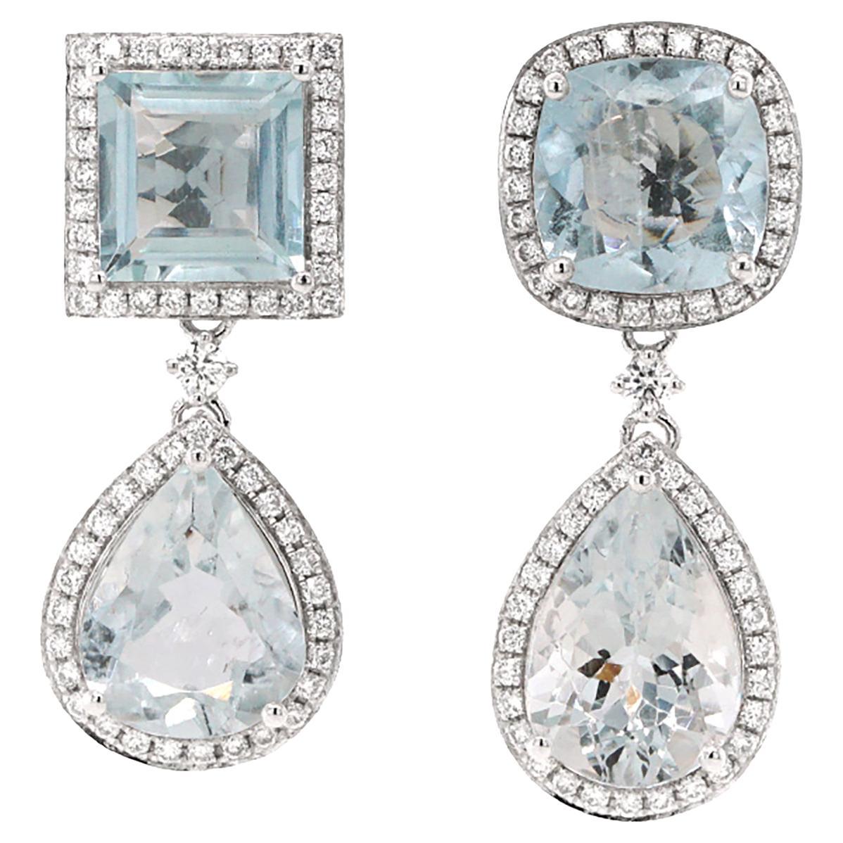 Fei Liu 8.12ct Aquamarine and Diamond Platinum Drop Earrings For Sale