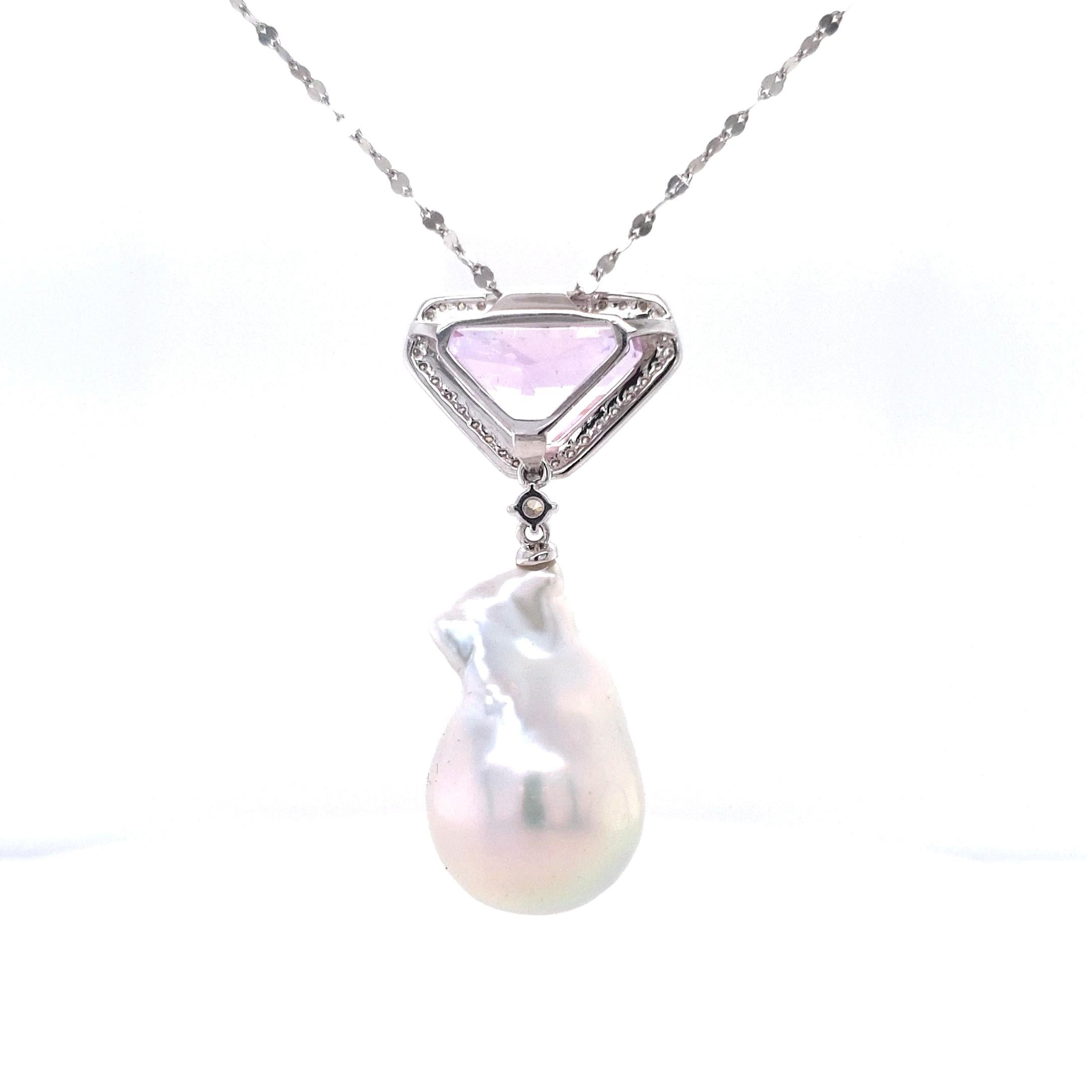 Contemporain Collier en platine à pendentifs en kunzite, diamants et perles baroques de 8,823ct Fei Liu en vente