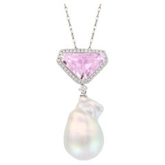 Collier en platine à pendentifs en kunzite, diamants et perles baroques de 8,823ct Fei Liu