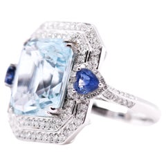 Fei Liu 8.97ct Aquamarine Diamond Sapphire 18 Karat White Gold Ring