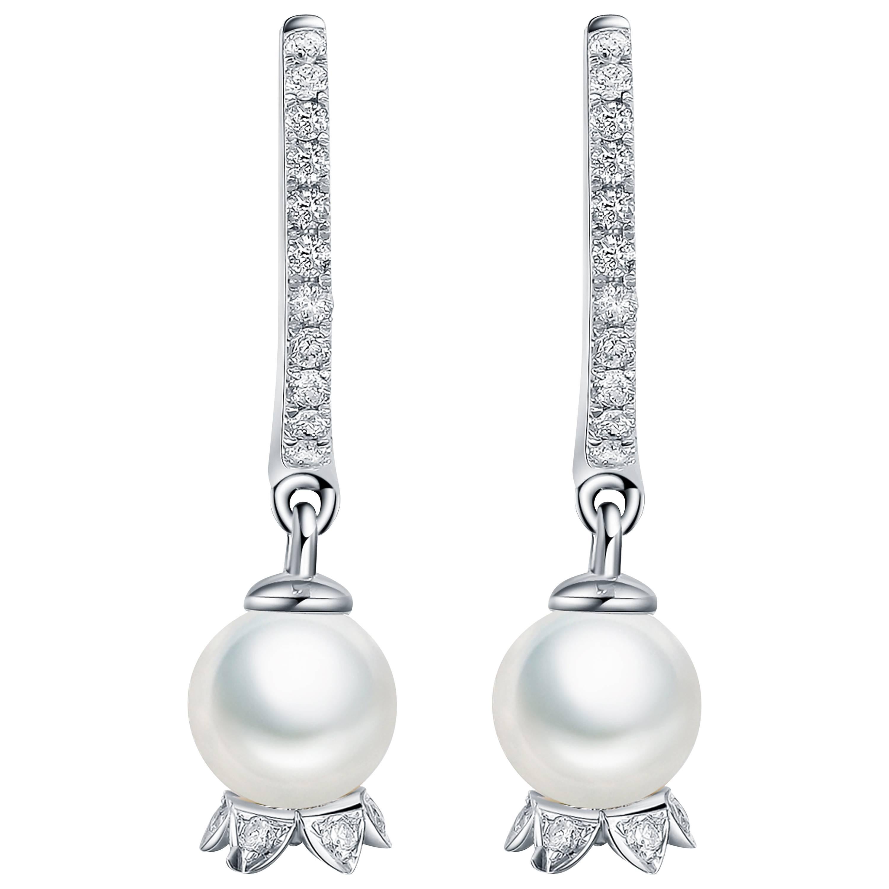 Fei Liu Pearl Diamond 9 Karat White Gold Hoop Earrings