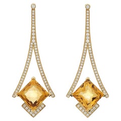 Fei Liu 9.1ct Citrine and Diamond 18 Karat Yellow Gold Drop Earrings