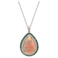 Fei Liu 9.61ct Opal, Dia and Demantoid Garnet 18 Karat Gold Pendant Necklace