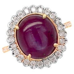 Fei Liu 9.70ct Star Ruby and Diamond 18 Karat Gold Ring - Size N