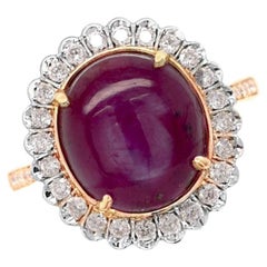 Fei Liu 9.70ct Star Ruby and Diamond 18 Karat Gold Ring - Size N