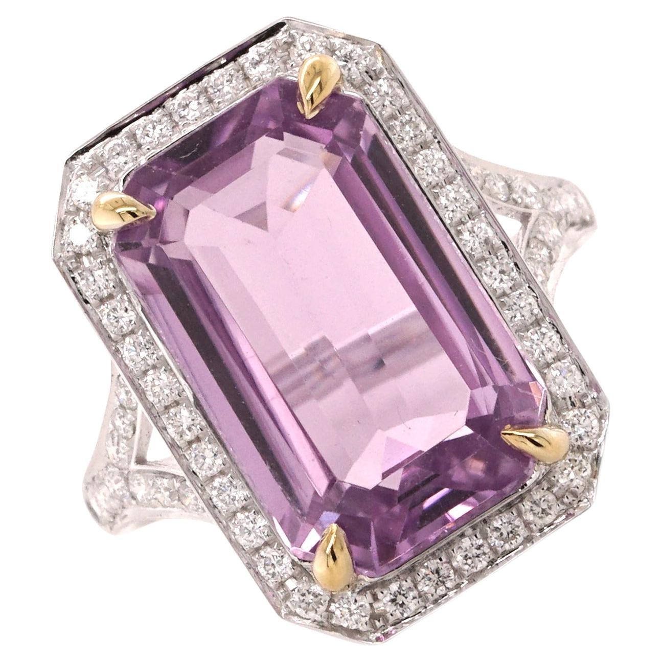 Anello da cocktail in platino con kunzite da 9,8 carati e diamanti - Fei Liu