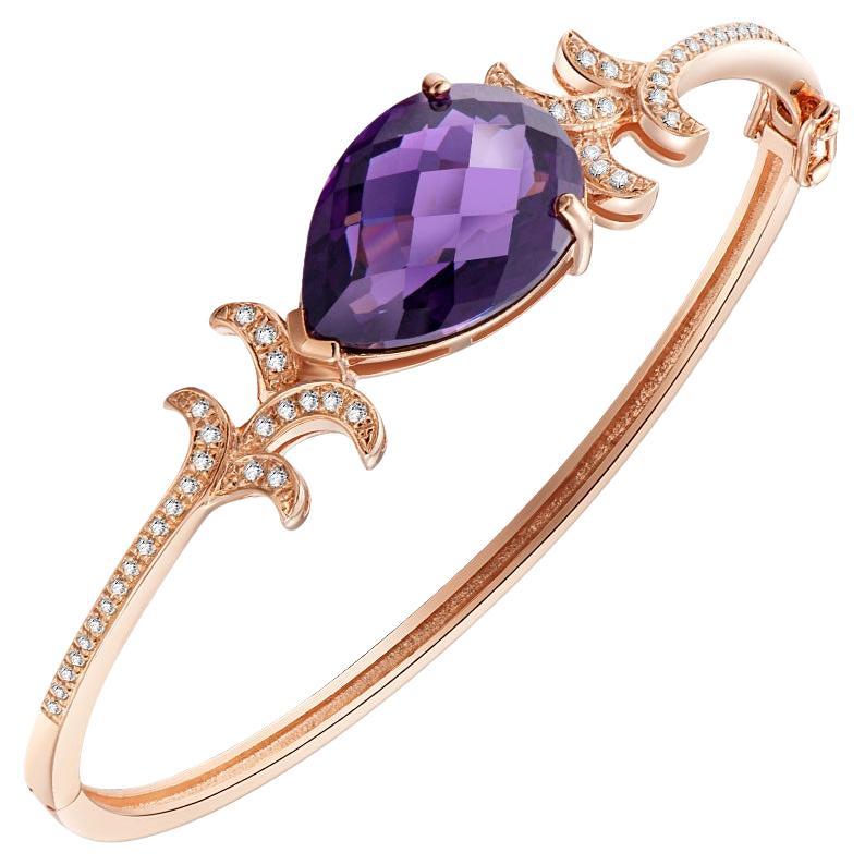 Fei Liu Amethyst and Cubic Zirconia Rose Gold Plated Sterling Silver Bangle Brac For Sale