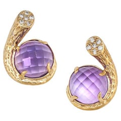 Fei Liu Amethyst and Diamond 18 Karat Yellow Gold Textured Stud Earrings