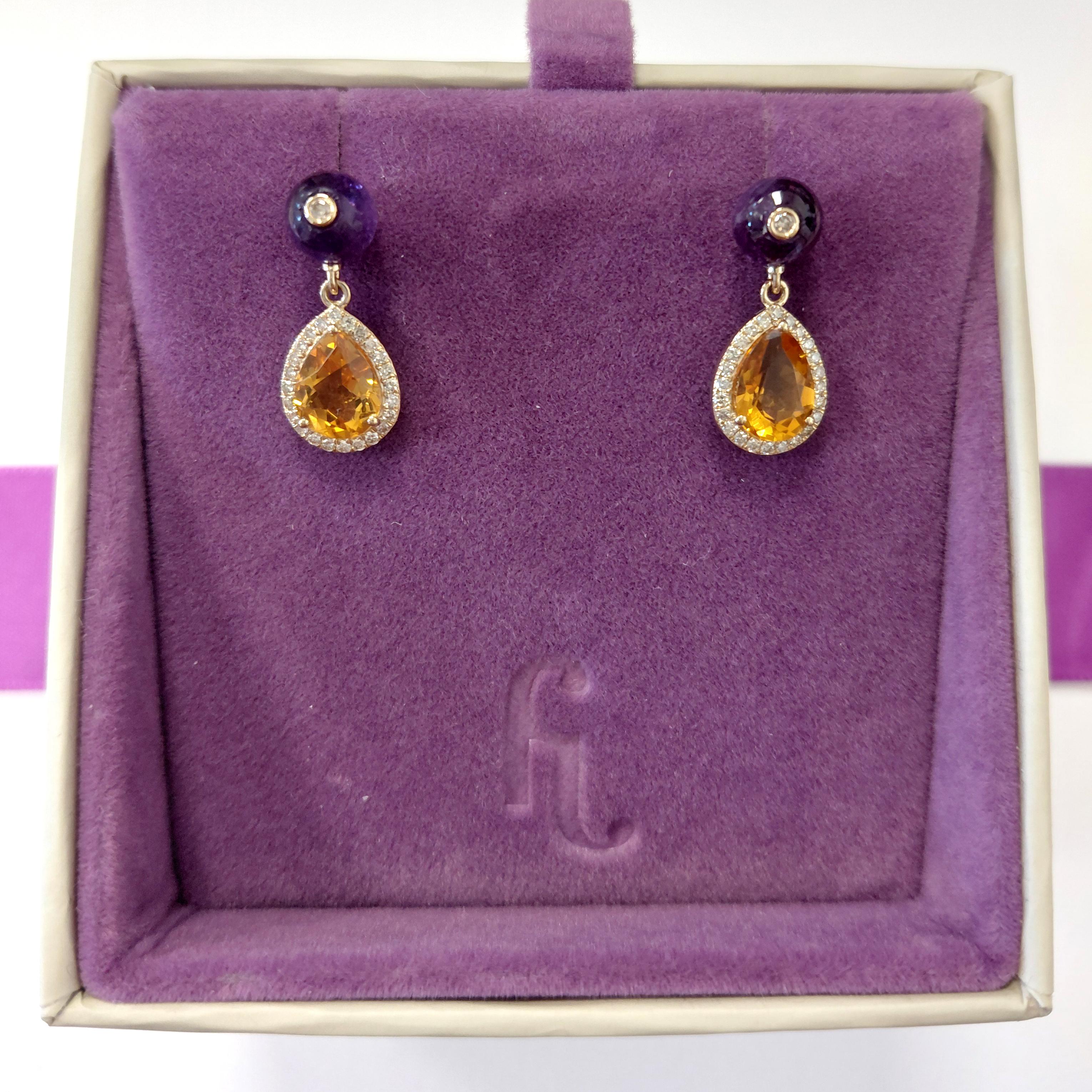 Contemporaneo Orecchini Fei Liu con ametista, diamante e citrino in oro 14 carati in vendita