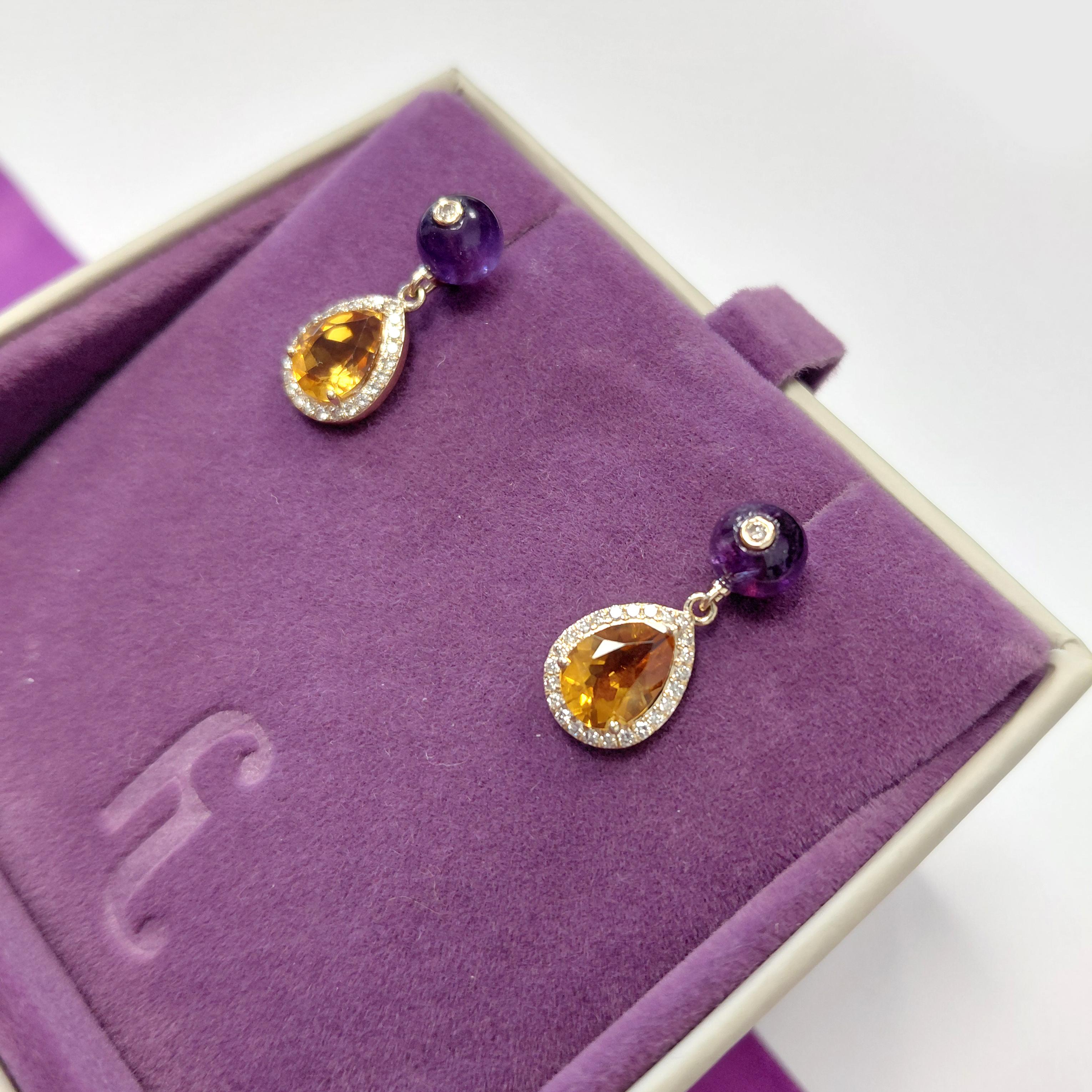 Orecchini Fei Liu con ametista, diamante e citrino in oro 14 carati In condizioni Nuovo in vendita a Birmingham, GB