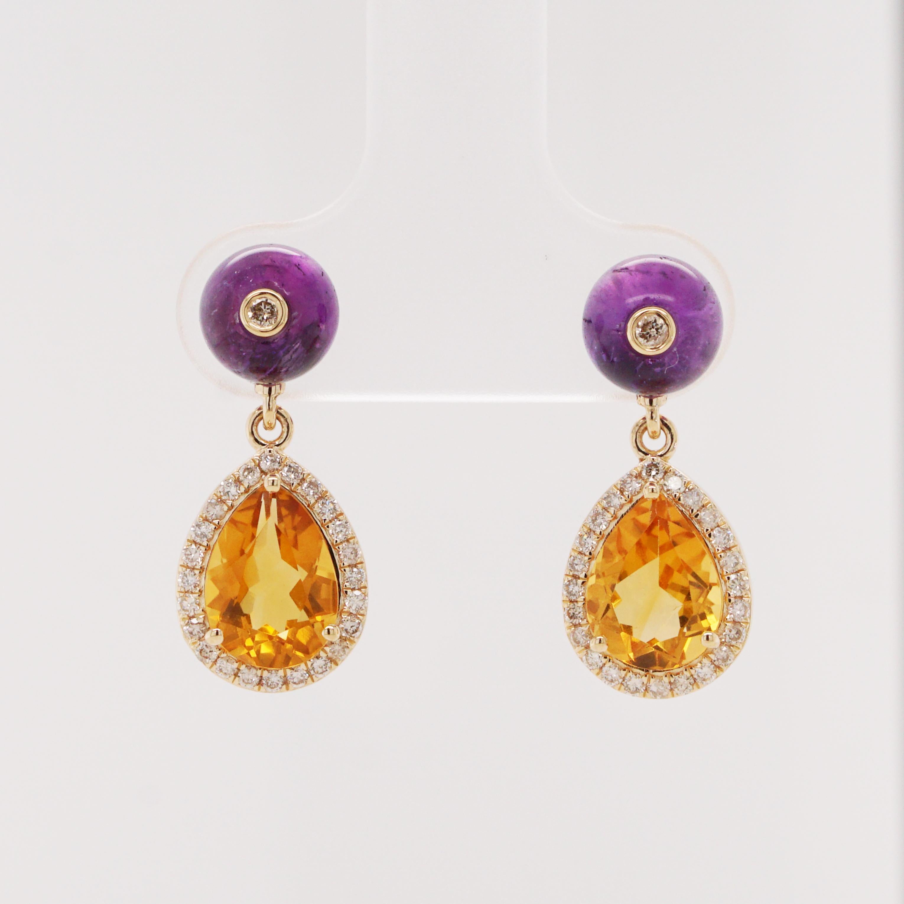 Orecchini Fei Liu con ametista, diamante e citrino in oro 14 carati in vendita 1